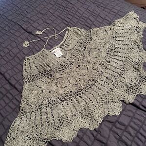 Faded Glory Metallic Crochet Tank Top - Silver